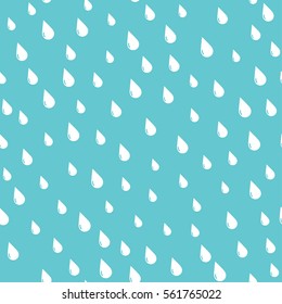 white rain drops on a teal background seamless pattern. Vector