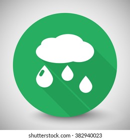 White Rain icon with long shadow on green circle