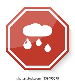 White Rain icon on red stop sign web app