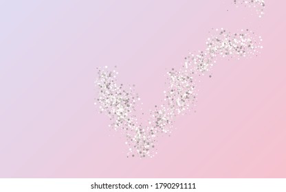Lluvia Blanca Aislada Fondo Rosa. Efecto Textura de Confetti. Splash plateado brillante fondo. Dot Happy Design.