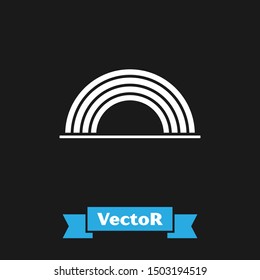 White Rainbow with clouds icon isolated on black background.  Vector Illustration