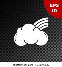 White Rainbow with clouds icon isolated on transparent dark background.  Vector Illustration