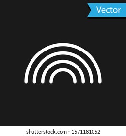 White Rainbow with clouds icon isolated on black background.  Vector Illustration