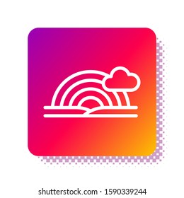 White Rainbow with clouds icon isolated on white background. Square color button. Vector Illustration