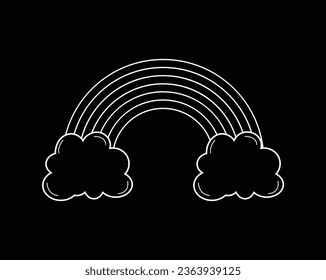 White Rainbow with clouds icon isolated on black background. Vector Illustration