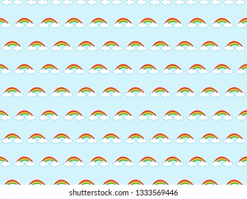 White and rainbow clouds on a light blue background