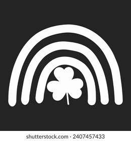 White rainbow with clover on black background