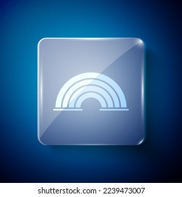 White Rainbow icon isolated on blue background. Square glass panels. Vector