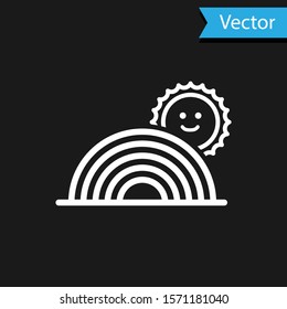 White Rainbow with sun icon isolated on black background.  Vector Illustration