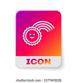 White Rainbow with sun icon isolated on white background. Rectangle color button. Vector Illustration