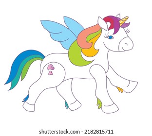 White rainbow unicorn with wings