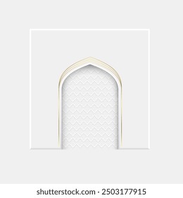 White Ramadan Kareem design template, geometric arch in Arabic Style. Vector element for design