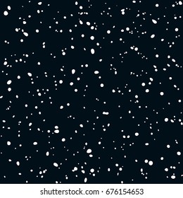 White Random Dots on Black Background. Vector Seamless Pattern. Grunge Polka Dot Print. Abstract Snowfall or Night Stars Illustration.