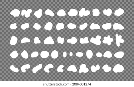 Conjunto de formas aleatorias blancas. Colección monocromática de elementos de husillo abstracto orgánico. Fondo transparente del vector