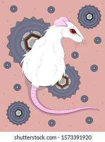 White rat cyborg with a mechanical eye