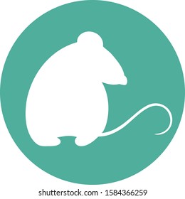 White rat flat icon on round green background