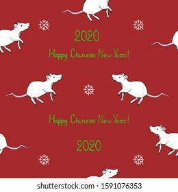 White rat pattern. The background is red. Chinese New Year. Eastern calendar. Holiday print.