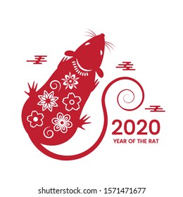 The white rat is a symbol of 2020, the Chinese New Year. Wish in Chinese - Happy New Year. Template banner, poster, greeting cards. vector illustration