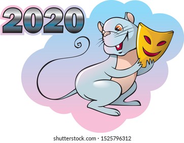 White rat, symbol of the year, vector illustration