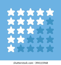 White rating stars set isolated on blue background