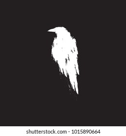 White raven silhouette on a black background. White raven logo. Vector illustration.