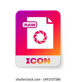 White RAW file document. Download raw button icon isolated on white background. RAW file symbol. Rectangle color button. Vector Illustration