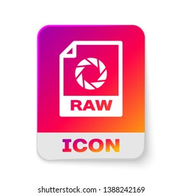 White RAW file document icon. Download raw button icon isolated on white background. RAW file symbol. Rectangle color button. Vector Illustration