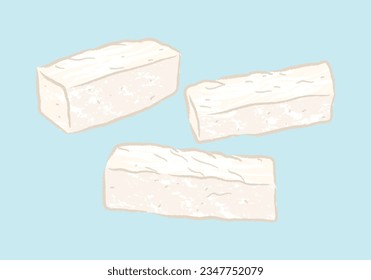 White raw rectangle smooth and chewy beancurd in food ingredients illustration