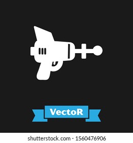 White Ray gun icon isolated on black background. Laser weapon. Space blaster.  Vector Illustration