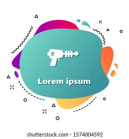 White Ray gun icon isolated on white background. Laser weapon. Space blaster. Abstract banner with liquid shapes. Vector Illustration