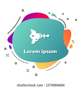 White Ray gun icon isolated on white background. Laser weapon. Space blaster. Abstract banner with liquid shapes. Vector Illustration
