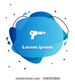 White Ray gun icon isolated on white background. Laser weapon. Space blaster. Abstract banner with liquid shapes. Vector Illustration