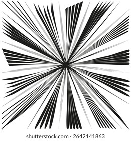 White ray pattern. Exploding radial lines. Abstract graphic element. Vector star design.