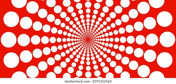 White rays from dots in the red background