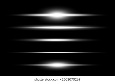 White rays, led lines. Horizontal glare. Vector illustration eps 10.