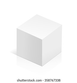 White realistic 3D box. Object isolated on white background. Template vector illustration for trade, stand or packaging design.