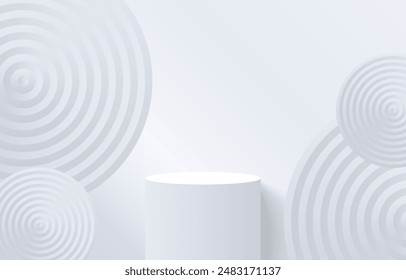 White realistic 3D podium with abstract circles.