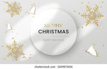 White realistic 3d postcard. Merry Christmas and Happy New Year