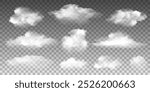 White realistic 3D vector isolated cloud on the transparent background.Vector set