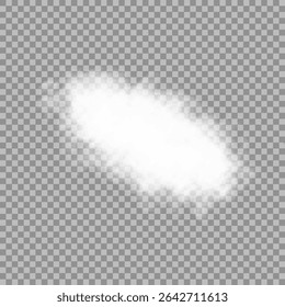 White realistic 3D vector isolated cloud on the transparent background.Vector set. Set of vector clouds, fog or smoke on an isolated transparent background. Cloud, smoke, fog png. Vector illustration.