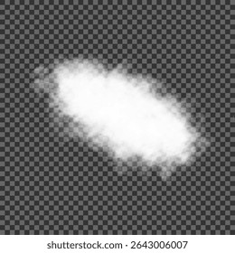 White realistic 3D vector isolated cloud on the transparent background.Vector set. Set of vector clouds, fog or smoke on an isolated transparent background. Cloud, smoke, fog png. Vector illustration.