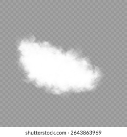 White realistic 3D vector isolated cloud on the transparent background.Vector set. Set of vector clouds, fog or smoke on an isolated transparent background. Cloud, smoke, fog png. Vector illustration.