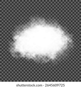 White realistic 3D vector isolated cloud on the transparent background.Vector set. Set of vector clouds, fog or smoke on an isolated transparent background. Cloud, smoke, fog png. Vector illustration.
