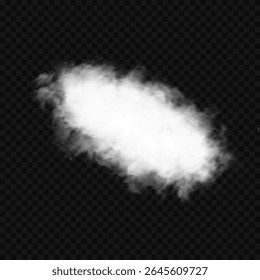White realistic 3D vector isolated cloud on the transparent background.Vector set. Set of vector clouds, fog or smoke on an isolated transparent background. Cloud, smoke, fog png. Vector illustration.