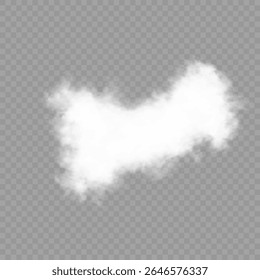 White realistic 3D vector isolated cloud on the transparent background.Vector set. Set of vector clouds, fog or smoke on an isolated transparent background. Cloud, smoke, fog png. Vector illustration.