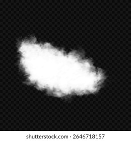 White realistic 3D vector isolated cloud on the transparent background.Vector set. Set of vector clouds, fog or smoke on an isolated transparent background. Cloud, smoke, fog png. Vector illustration.
