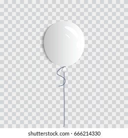 White realistic balloon on a string with a strong transparent background. Decoration of a holiday or carnival. Vector illustration.