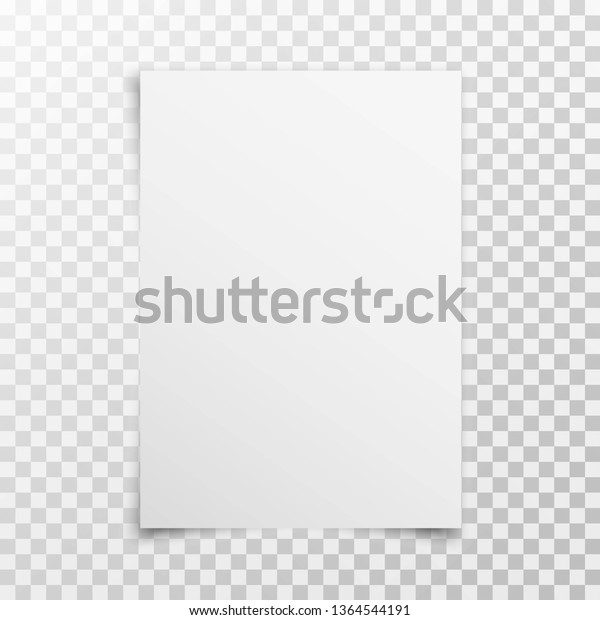White realistic blank paper page with\
shadow isolated on transparent background. A4 size sheet paper.\
Mock up template for your design. Vector\
illustration
