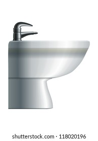 White realistic ceramic bidet. Side view. Eps10