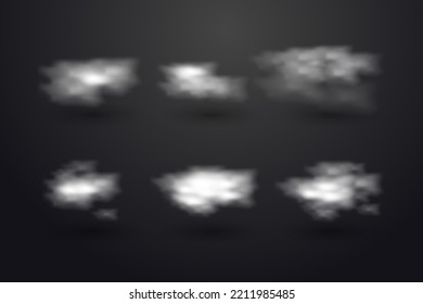 white realistic clouds elements collection isolated on black background